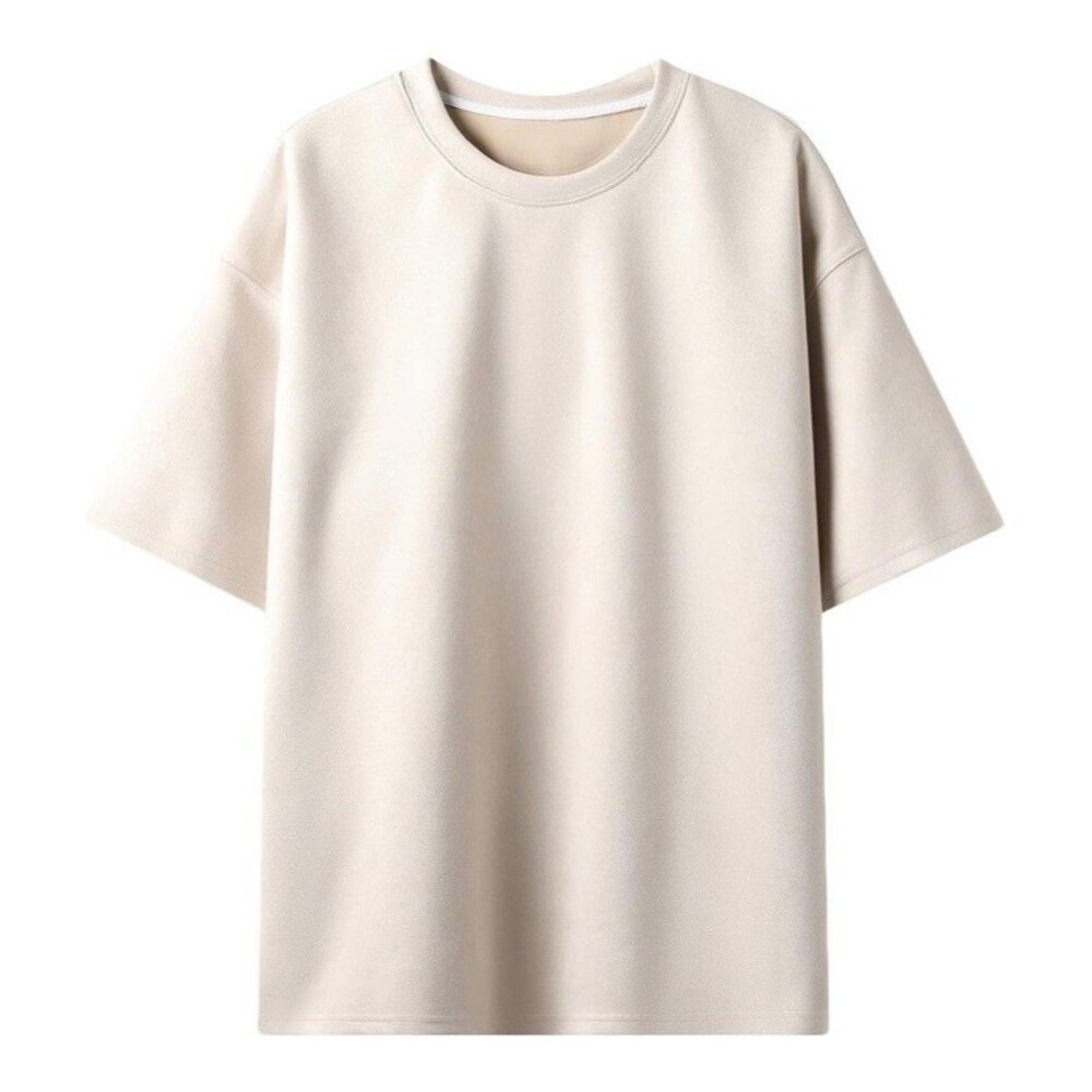 Men’s Faux Suede T Shirt Soft Casual Pullover Round Neck Neutral